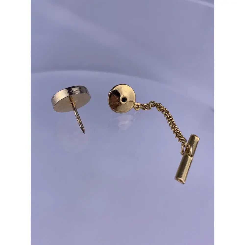 Blue Cabochon Gold Tone Tie Tack Pin Round Simple Formal Wedding Vintage